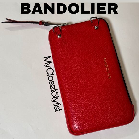 BANDOLIER Expanded Pouch Red Leather Crossbody Purse NEW! Zipper Bag SILVER ZIP - Picture 2 of 7